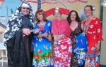 tropical flowers: Sister Michael, Lilith, Sister Tess & 2 members of the Mana Aloha hula troupe